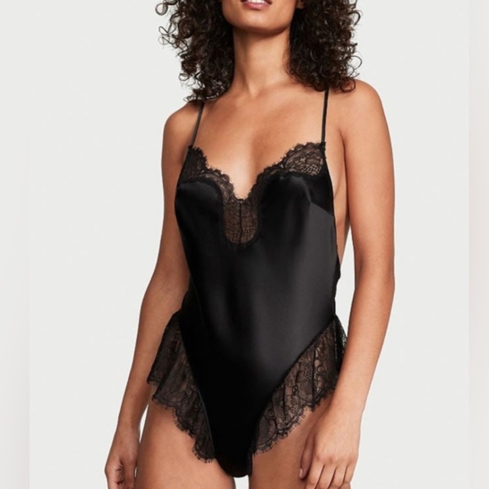 Victoria's Secret Black Satin and Lace teddy